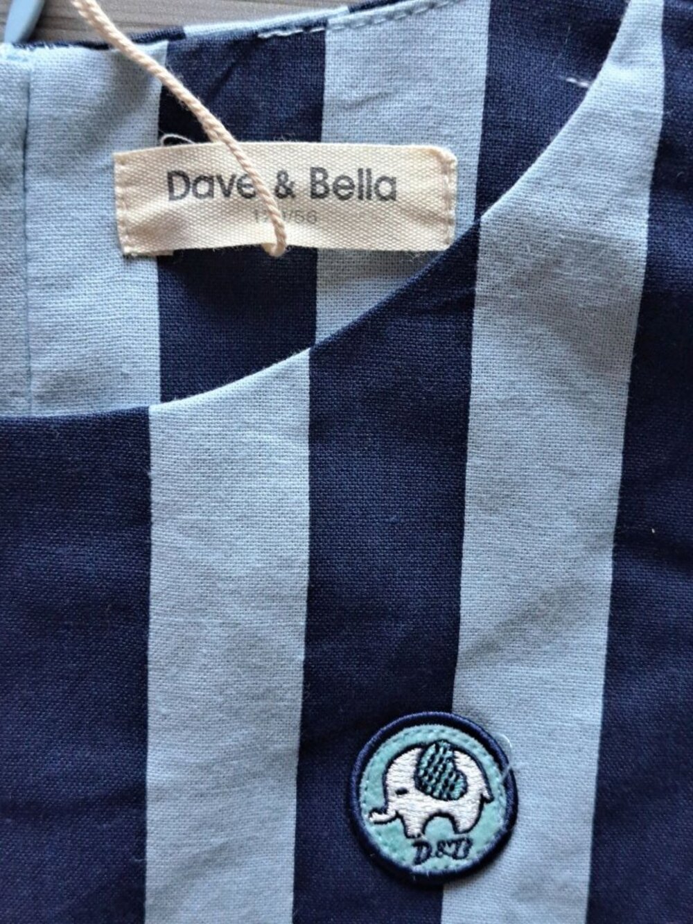 New Dave & Bella Kids Flax Cotton Striped Ruffle Sleeve Dress Blue Girls Size 6 - Picture 2 of 8
